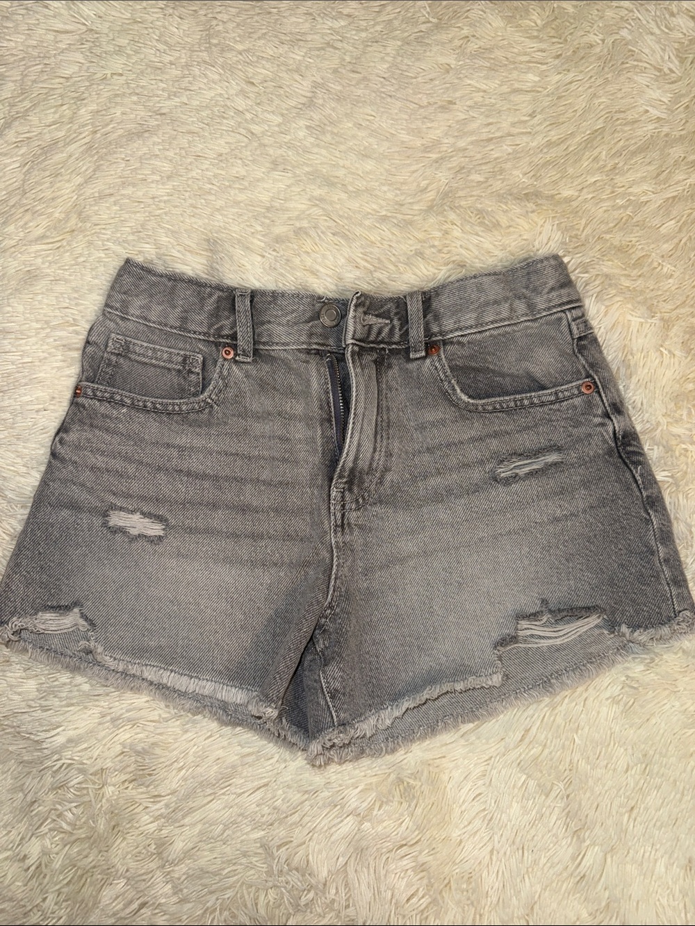 Zara Gray Distressed High-Rise Denim Shorts